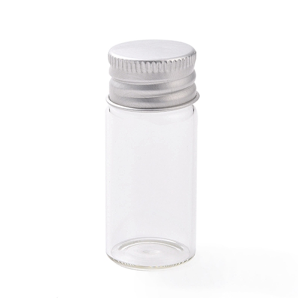 

PandaHall (Defective Closeout Sale: Slightly Concave Cap) Glass Bead Containers, with Screw Aluminum Cap and Silicone Stopper, Platinum..., Clear