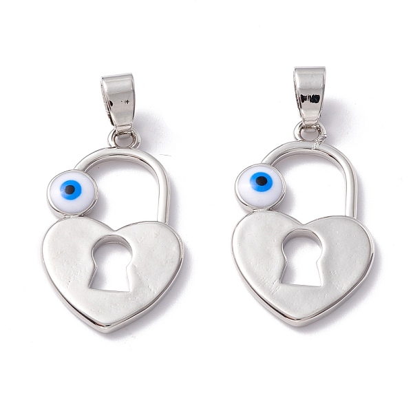 

PandaHall Brass Enamel Pendants, Long-Lasting Plated, Cadmium Free & Nickel Free & Lead Free, Love lock with Evil Eye, Real Platinum Plated...