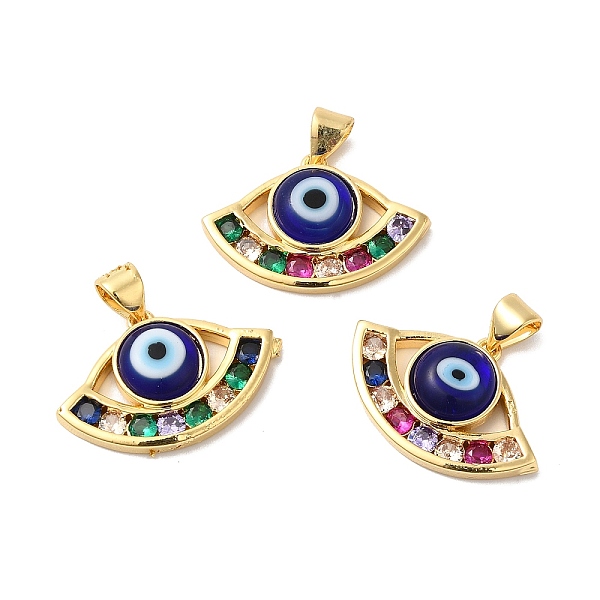 

PandaHall Handmade Evil Eye Lampwork Pendants, with Brass Cubic Zirconia Finding, Cadmium Free & Lead Free, Real 18K Gold Plated, Fan Charm...