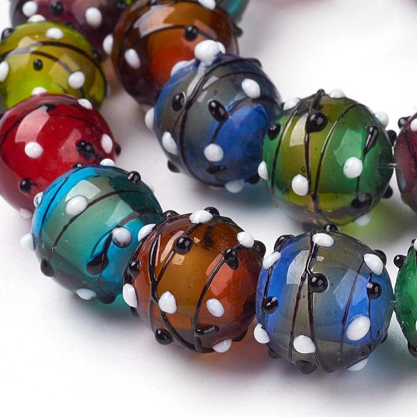 

PandaHall Handmade Lampwork Beads Strands, Round, Colorful, 13mm, Hole: 2mm, 28pcs/strand, 14.37 inch Lampwork Round
