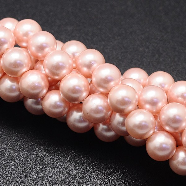 

PandaHall Shell Pearl Beads Strands, Round, Light Coral, 8mm, Hole: 1mm, about 49pcs/strand, 16 inch Shell Pearl Round