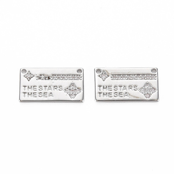 

PandaHall Brass Micro Pave Clear Cubic Zirconia Connector Charms, Nickel Free, Rectangle with Word The Stars The Sea, Real Platinum Plated...