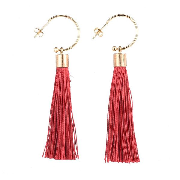 

PandaHall Brass Stud Earring, with Polyester Tassel Pendants and Ear Nuts, Red, 80mm, Pin: 0.6mm Polyester Red