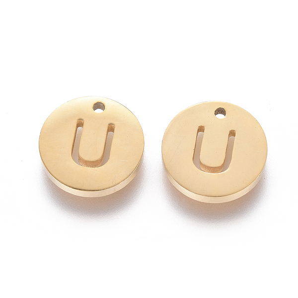 

PandaHall Ion Plating(IP) 304 Stainless Steel Charms, Flat Round with Letter, Golden, Letter.U, 10x1.5mm, Hole: 1mm 304 Stainless Steel...