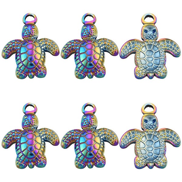 

PandaHall CREATCABIN 14Pcs Ion Plating(IP) 201 Stainless Steel Pendants, Tortoise with Starfish Charms, Rainbow Color, 18.5x15x3mm, Hole...
