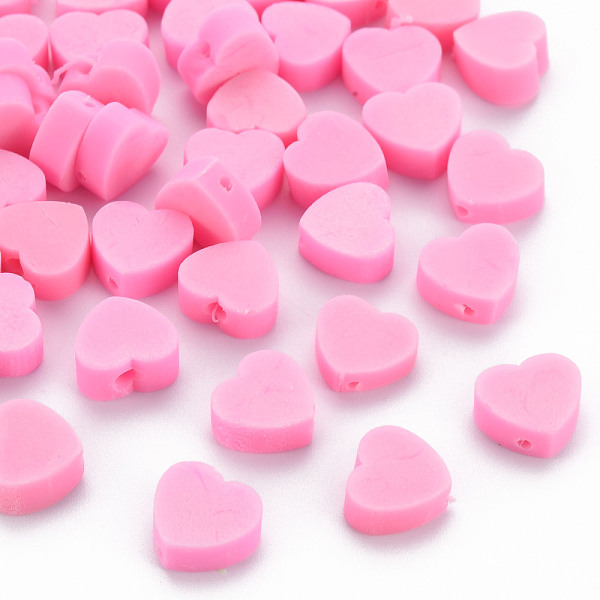 

PandaHall Handmade Polymer Clay Beads, Heart, Pearl Pink, 8~9x9~10x3~5mm, Hole: 1.2mm Polymer Clay Heart