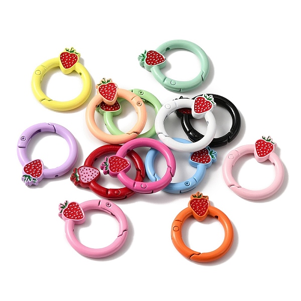 

PandaHall Spray Painted Alloy Spring Gate Rings, Ring with Strawberry, Mixed Color, 32.5x26.5x4mm Alloy Multicolor