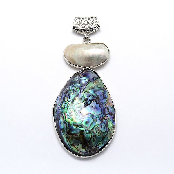 

PandaHall Brass Paua Shell Oval Big Pendants, with Spiral Shell and Scarf Bail Beads, Undyed, 76~89x35~40x10~15mm, Hole: 3x7mm Paua Shell...