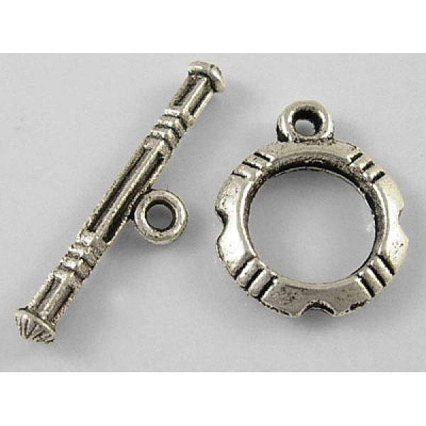 PandaHall Tibetan Style Alloy Toggle Clasps, Antique Silver, Lead Free and Cadmium Free and Nickel Free, Size: Ring: 14.5x12mm, Bar: 22x3...