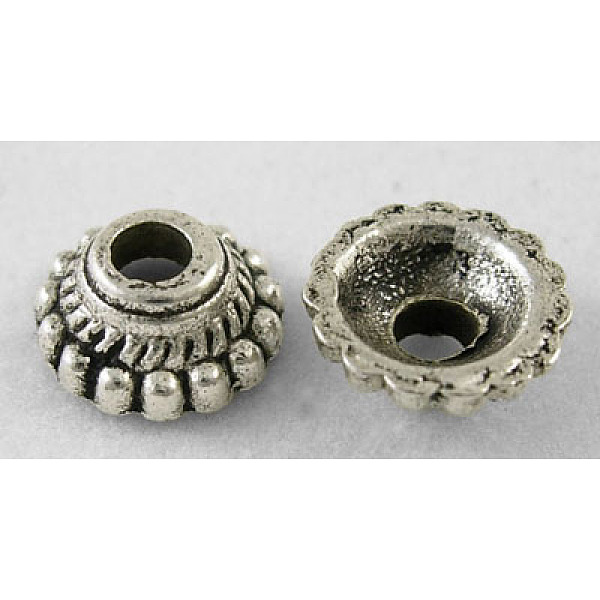 

PandaHall Tibetan Style Alloy Caps, Cadmium Free & Nickel Free & Lead Free, Antique Silver, 8x3mm, Hole: 2mm Alloy