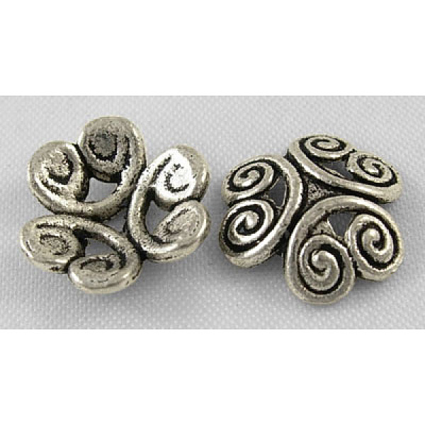 PandaHall Tibetan Style Bead Caps, Lead Free and Cadmium Free, Flower, Antique Silver, about 12mm in diameter, 3.5mm thick, hole: 1.5mm...
