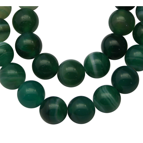 PandaHall Natural Striped Agate/Banded Agate Beads, Dyed, Round, Green, Size: about 8mm in diameter, hole: 1mm, 43pcs/strand, 15.5 inch...