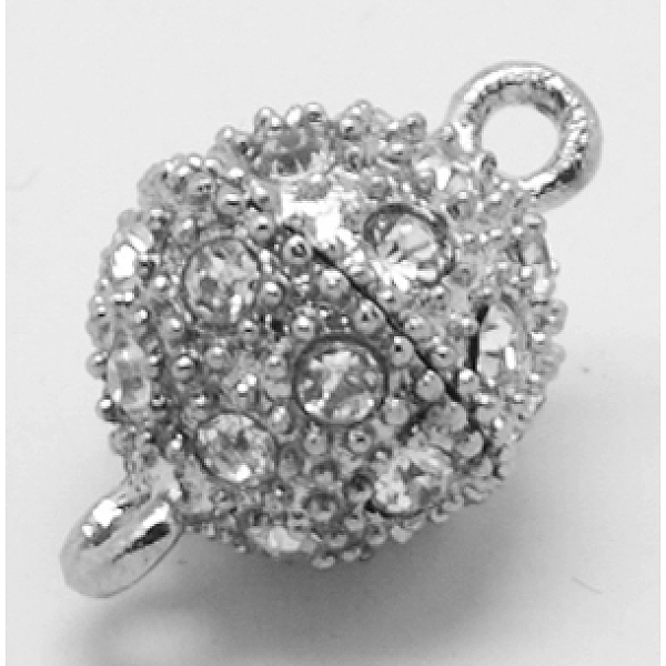 

PandaHall Alloy Magnetic Clasps with Loops, with Rhinestone, Round, Platinum, about 10mm wide, 17mm long, hole: 1.8mm Alloy+Rhinestone Round..., Clear