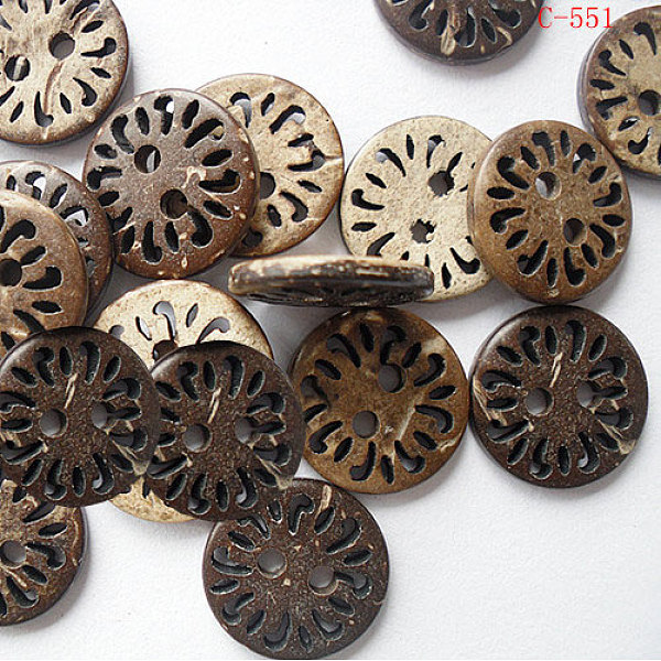 

PandaHall Carved 2-hole Basic Sewing Button, Coconut Button, Multicolor, 15mm in diameter Coconut Multicolor
