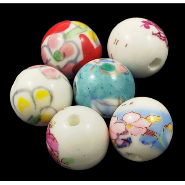 

PandaHall Handmade Porcelain Beads, Round, Mixed Color, about 12mm in diameter, hole: 2.5mm Porcelain Round Multicolor