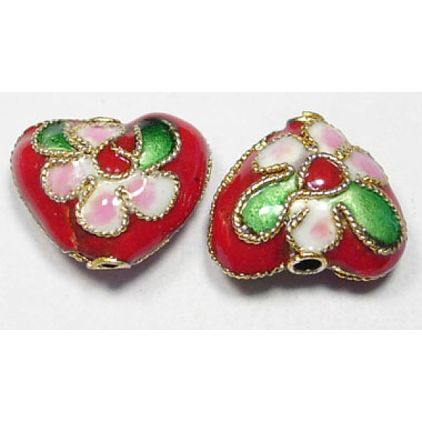 

PandaHall Handmade Cloisonne Beads, Heart, Red, 12mm, Hole:2mm Brass Heart Red