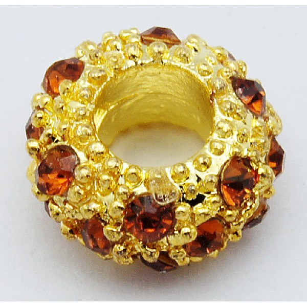 

PandaHall Alloy Rhinestone European Beads, Large Hole Beads, Golden Metal Color, Smoked Topaz, 11x6mm, Hole: 5mm Alloy+Rhinestone Rondelle..., Yellow
