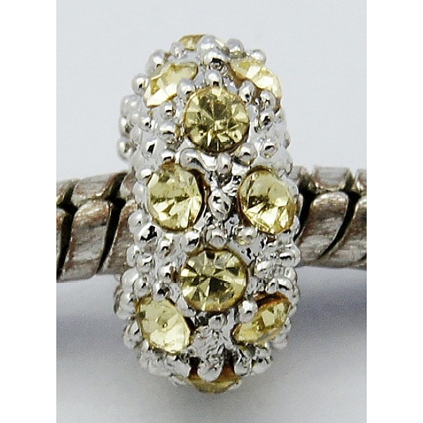 

PandaHall Alloy Rhinestone European Beads, Large Hole Beads, Rondelle, Platinum Metal Color, Jonquil, 11x6mm, Hole: 5mm Alloy+Rhinestone..., Yellow