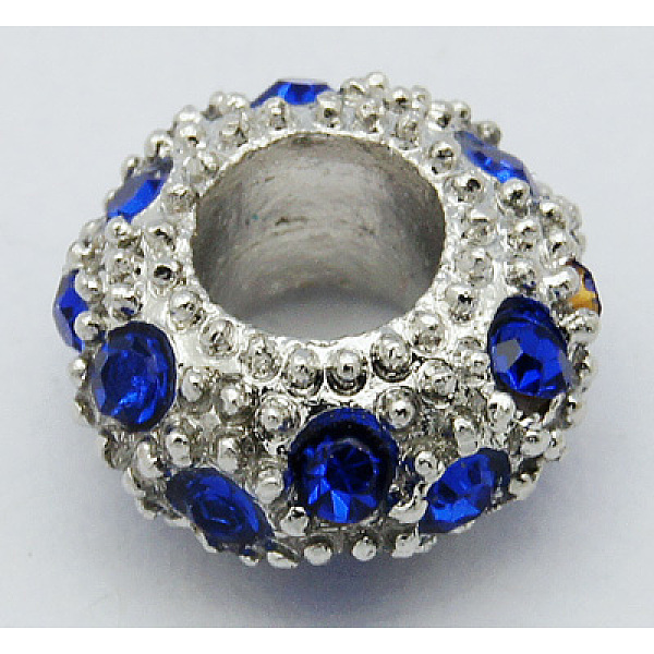 

PandaHall Alloy Rhinestone European Beads, Large Hole Beads, Rondelle, Platinum Metal Color, Sapphire, 11x6mm, Hole: 5mm Alloy+Rhinestone..., Blue
