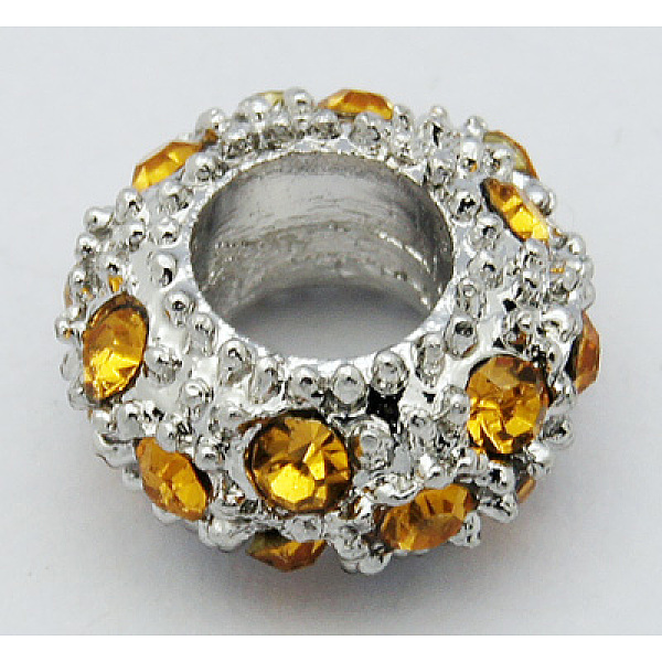 

PandaHall Alloy Rhinestone European Beads, Large Hole Beads, Rondelle, Platinum Metal Color, Topaz, 11x6mm, Hole: 5mm Alloy+Rhinestone..., Gold