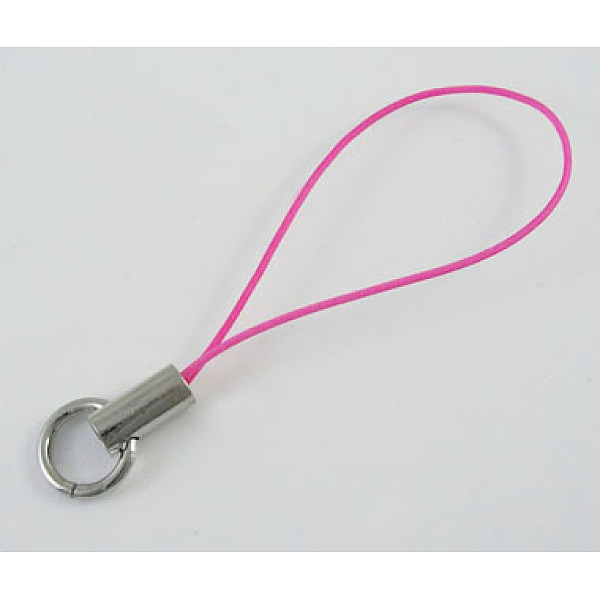

PandaHall Cord Loop with Iron Ends, Platinum, Deep Pink, about 46mm long, Ring: about 8mm in diameter Silk Pink