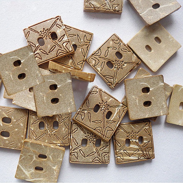 

PandaHall Square Carved 2-hole Basic Sewing Button, Coconut Button, BurlyWood, 12mm in diameter Coconut Orange