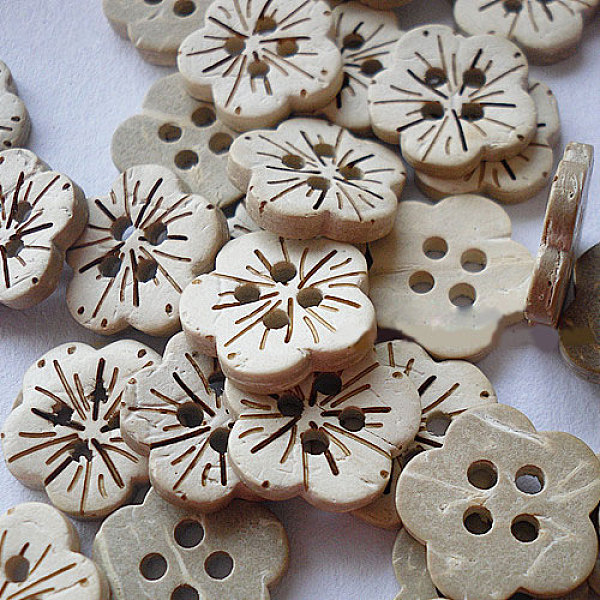 Carved 4-hole Basic Sewing Button In Flower Shape