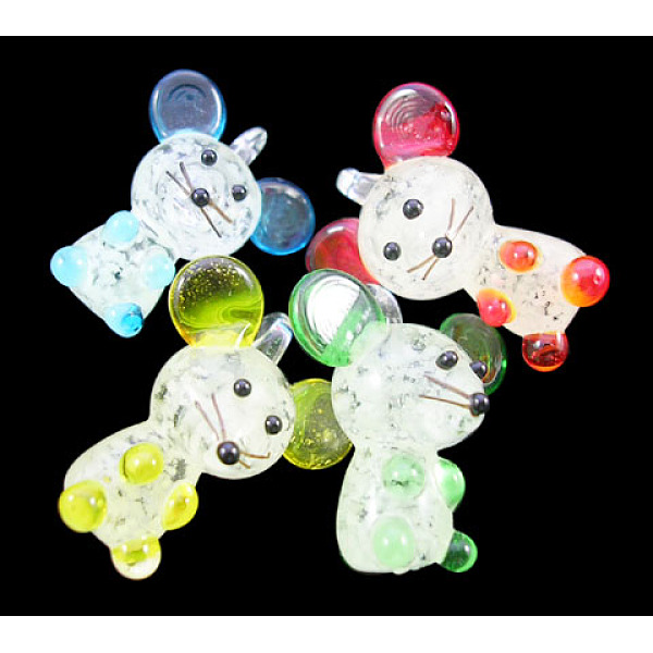 

PandaHall Handmade Lampwork Pendants, Luminous Mouse, Mixed Color, about 20mm Wide, 23mm Long, Hole: 3.5mm Lampwork Mouse Multicolor