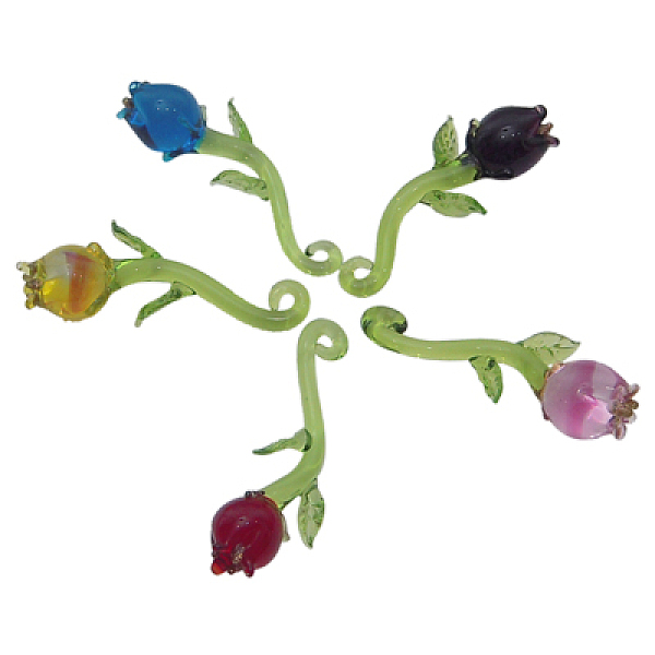 

PandaHall Handmade Lampwork Pendants, Tulip, Mixed Color, about 14~17mm wide, 43~45mm long, hole: 2mm Lampwork Flower Multicolor