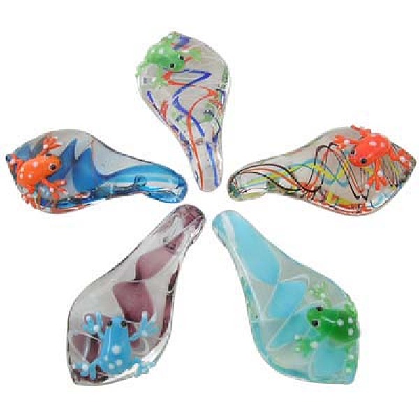 

PandaHall Handmade Lampwork Large Pendants, Leaf, Mixed Color, 32mm wide, 62mm long, hole: 7mm Lampwork Leaf Multicolor