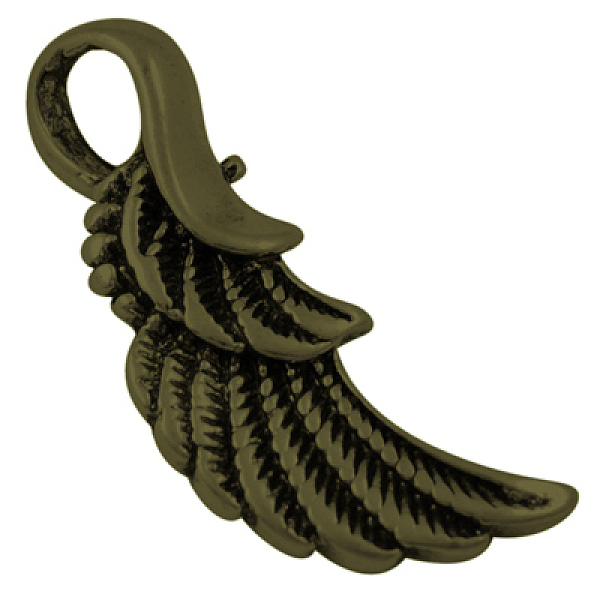 

PandaHall Alloy Pendants, Feather, Lead Free and Cadmium Free, Antique Bronze, 32x11x3mm, Hole: 7mm Alloy Wing