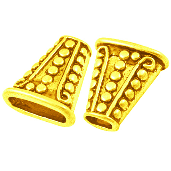 

PandaHall Alloy Bead Cones, For Tassels Pendant, Cadmium Free & Nickel Free & Lead Free, Golden, 18x16.5x7mm, Hole: 3.5~12mm Alloy