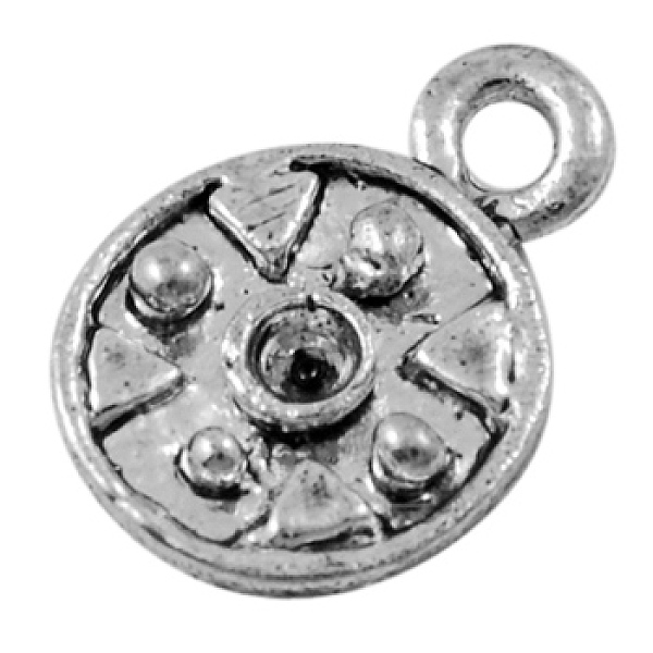 PandaHall Alloy Charms, Round, Lead Free and Cadmium Free, Antique Silver, 12x8.5x2mm, Hole: 1.5mm Alloy Flat Round
