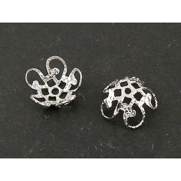 

PandaHall Bead Caps, Platinum Plated, Nickel Free, about 10~11mm in diameter, 4~5mm thick, hole: 1mm Brass
