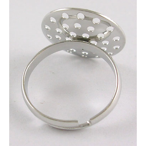 

PandaHall Brass Sieve Ring Bases, Adjustable, Nickel Free, Platinum Color, Size: Ring: about 19mm in diameter, 3mm wide, Round Tray: about...