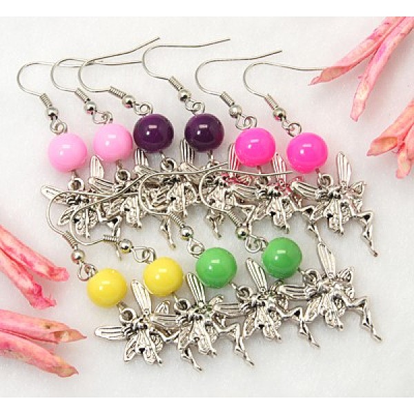 

PandaHall Dangle Fairy Earrings, with Tibetan Style Pendant, Glass Beads and Brass Earring Hook, Mixed Color, 48mm Glass Multicolor