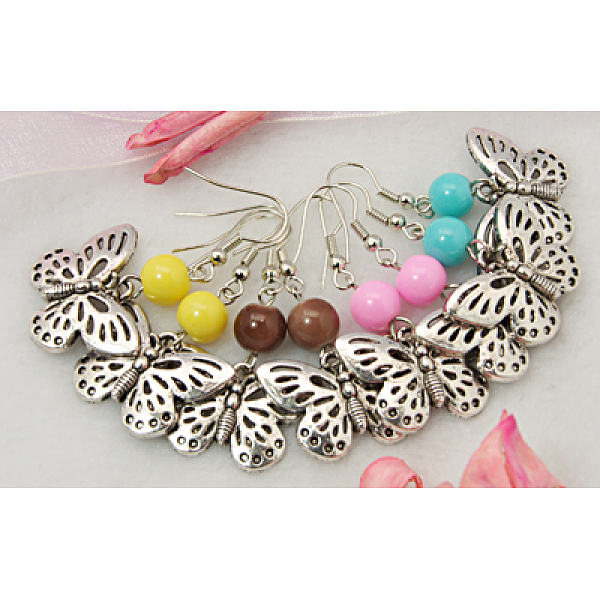 

PandaHall Dangle Butterfly Earrings, with Glass Beads and Brass Earring Hook, Mixed Color, 45mm Glass Multicolor