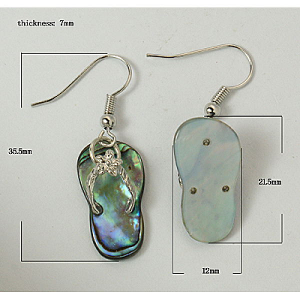 

PandaHall Abalone Shell/Paua ShellEarrings, Single Side, with Brass Earring Findings and Rhinestone, Shoes, Colorful, Size: about 12mm wide...