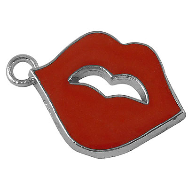 

PandaHall Alloy Enamel Pendants, Lip, Platinum Color, Red, Size: about 26mm long, 18mm wide, 2mm thick, hole: 2mm Alloy+Enamel Lip Red