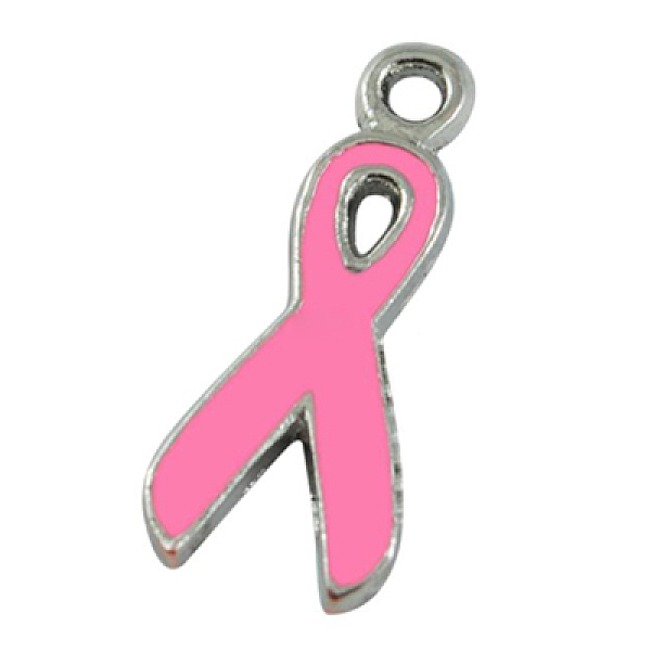 

PandaHall Breast Cancer Pink Awareness Ribbon Alloy Enamel Pendants, Cadmium Free & Lead Free, Platinum Metal Color, 19x8.5x1mm Alloy+Enamel...