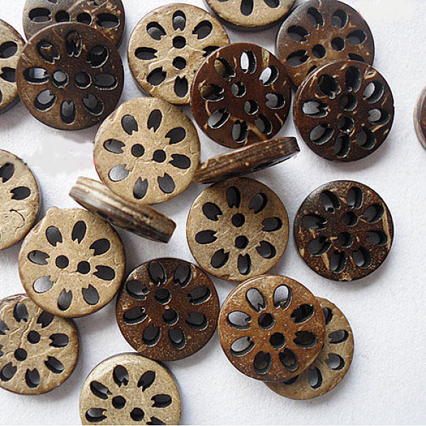 

PandaHall Round Carved 2-hole Basic Sewing Button, Coconut Button, BurlyWood, about 13mm in diameter, about 100pcs/bag Coconut Orange