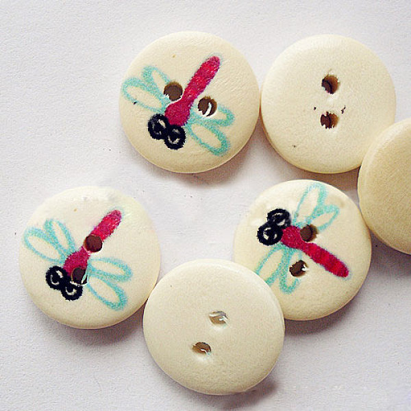

PandaHall Round 2-Hole Buttons with Painted Dragonfly Pattern for Kids, Wooden Buttons, PapayaWhip, 15mm in diameter Wood Orange