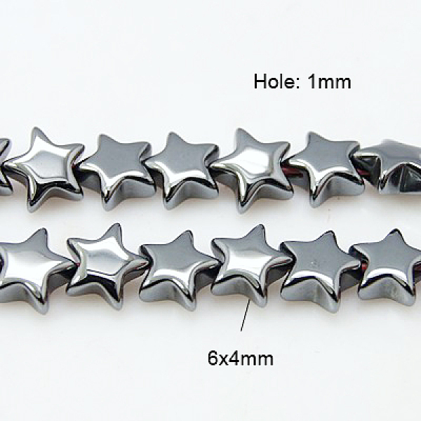 

PandaHall Non-Magnetic Synthetic Hematite Beads Strands, Star, Gray, 6x6x4mm, Hole: 1mm Non-magnetic Hematite Star Gray