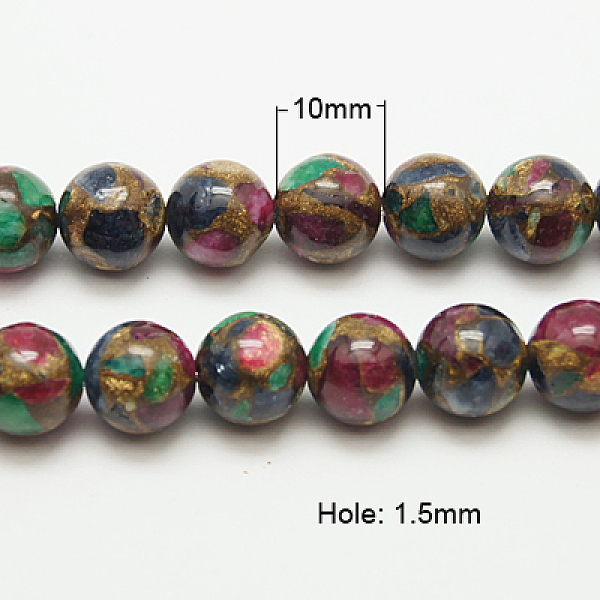 

PandaHall Synthetic Gold Clinquant Stone Beads Strands, Dyed, Round, Colorful, 10mm Gold Clinquant Stone Round