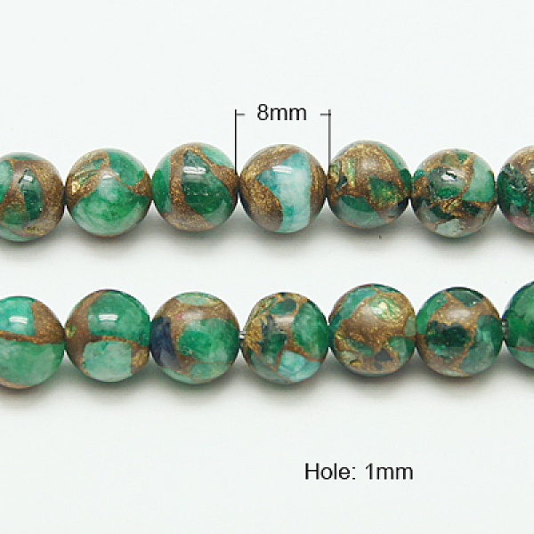 

PandaHall Synthetic Gold Clinquant Stone Beads Strands, Dyed, Round, Green, 8mm Gold Clinquant Stone Round Green