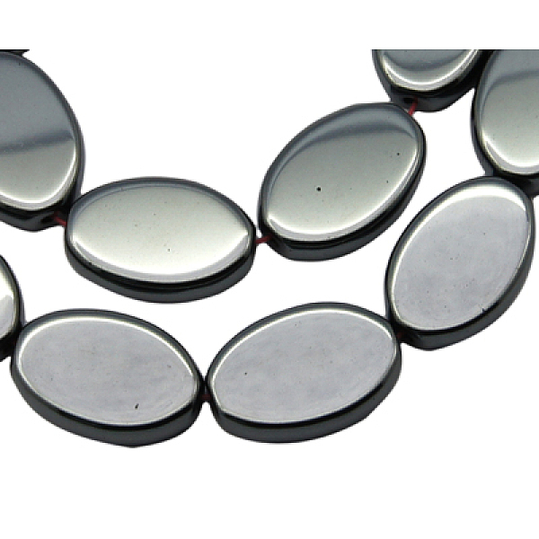 

PandaHall Non-Magnetic Synthetic Hematite Beads Strands, Oval, 18x12x4mm, Hole: 1mm, about 23pcs/strand, 17 inch Non-magnetic Hematite Oval