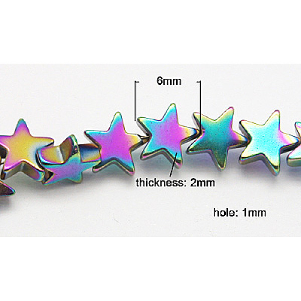 

PandaHall Non-Magnetic Synthetic Hematite Beads Strands, AB Color, Christmas Star, Colorful, Size: about 6mm in diameter, 2mm thick, hole...