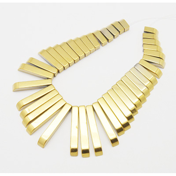 

PandaHall Non-Magnetic Synthetic Hematite Graduated Beads, Rectangle, Yellow, Size: about 6.5 inch, rectangle, 9.5~30mm long, 4mm wide, 4mm..., Gold
