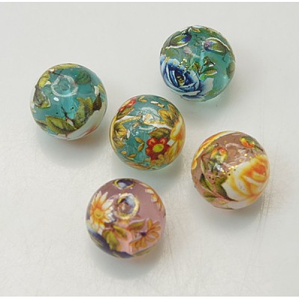 

PandaHall Glass Printed Beads, Round, Mixed Color, 10mm, Hole: 0.5mm Glass Round Multicolor