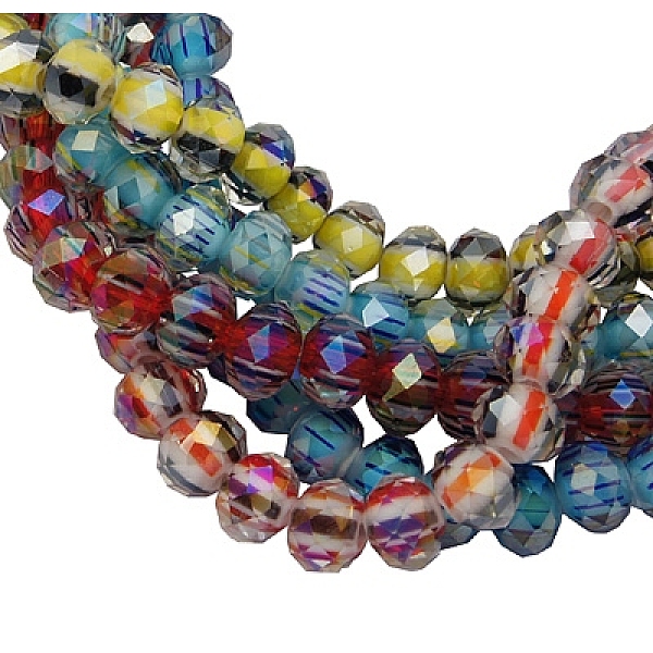 PandaHall Electroplate Glass Bead Strands, Rondelle, Faceted, Mixed Color, Size: about 12mm in diameter, 9mm thick, Hole: 2mm, 40pcs/strand...